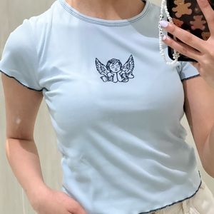 Baby blue angel cropped tee 👼🏻🦋